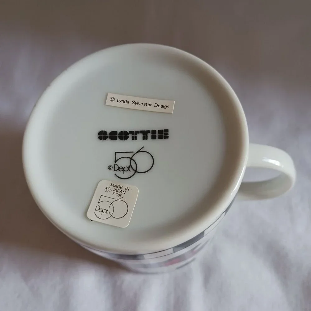 Dept 56 Scottie Dog Mug Cup Porcelain Black‎ and White Checker Border